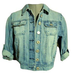 HIGHWAY JEANS Jacket Jr. M button up Medium wash denim coat Crop length Cover Up